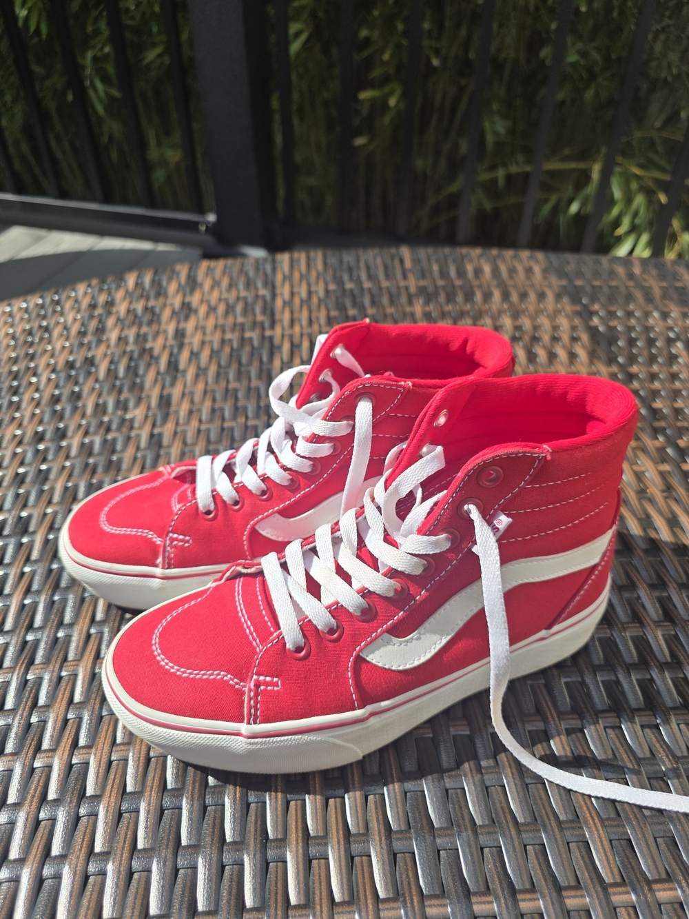 Vans "OFF THE WALL" Red High-Top Skate Sneakers with White Stripe